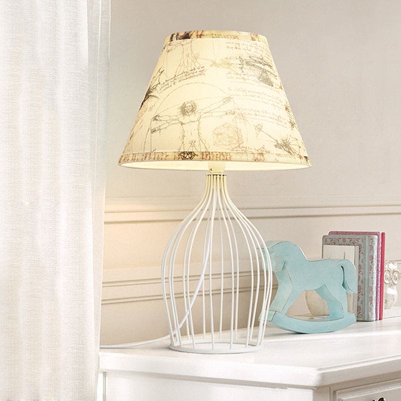 GloLight - Traditional Cone Shaped Table Lamp with Metal Cage Base