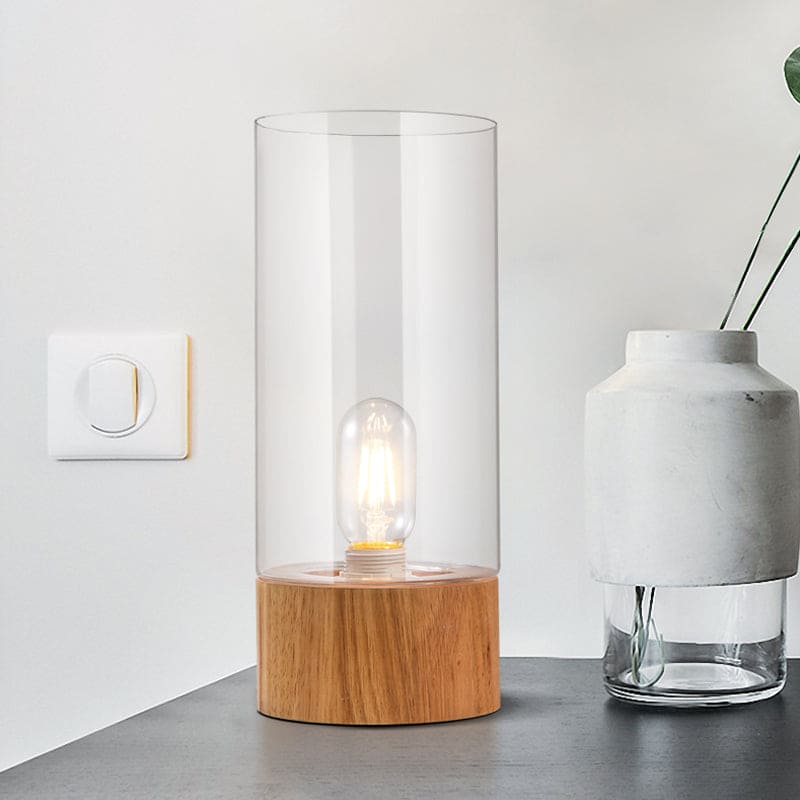 Lumeo - Elegant Cylindrical Table Lamp with Wooden Base