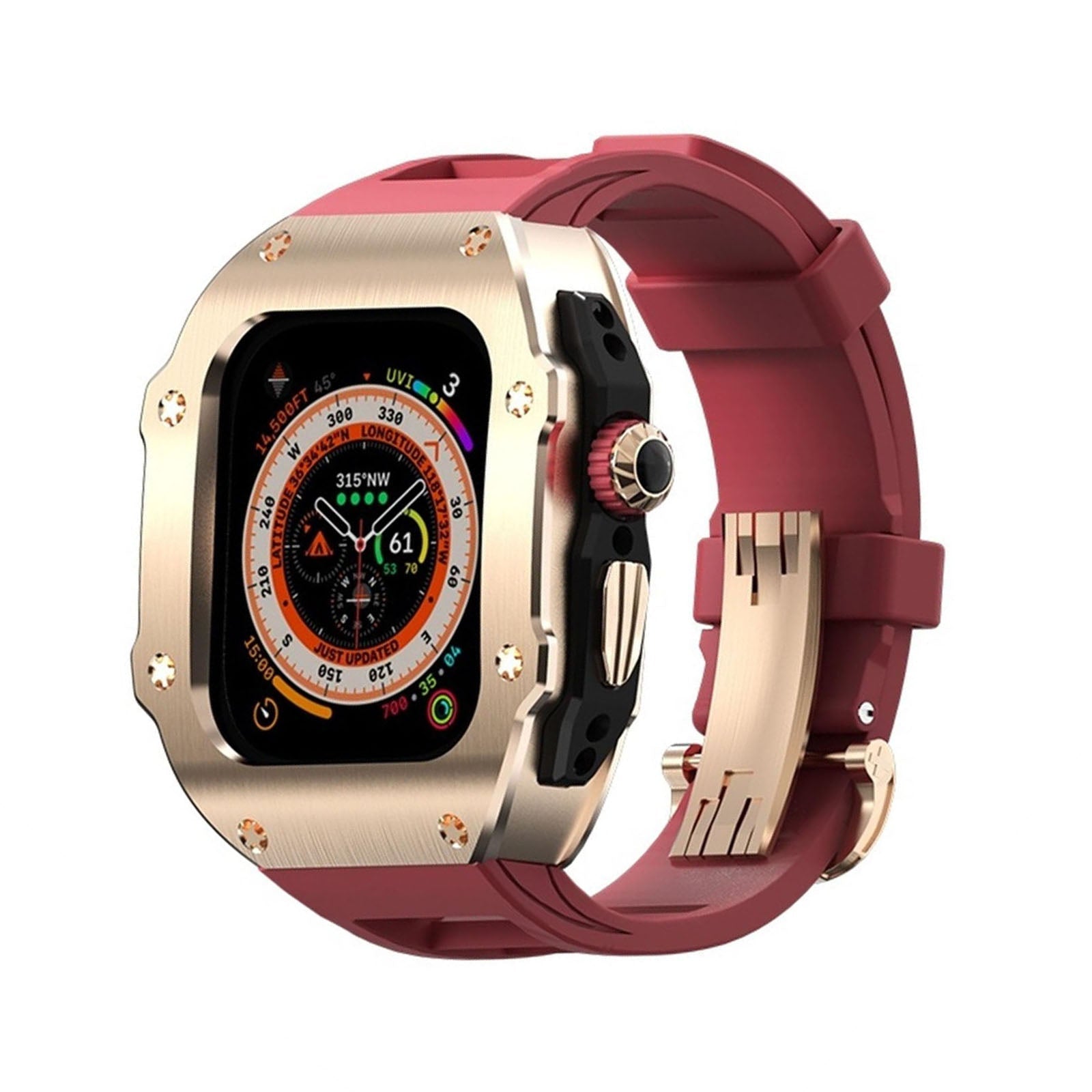 Serie RM Vanguard - Cassa in acciaio inossidabile con cinturino in fluorocaucciù per Apple Watch Ultra