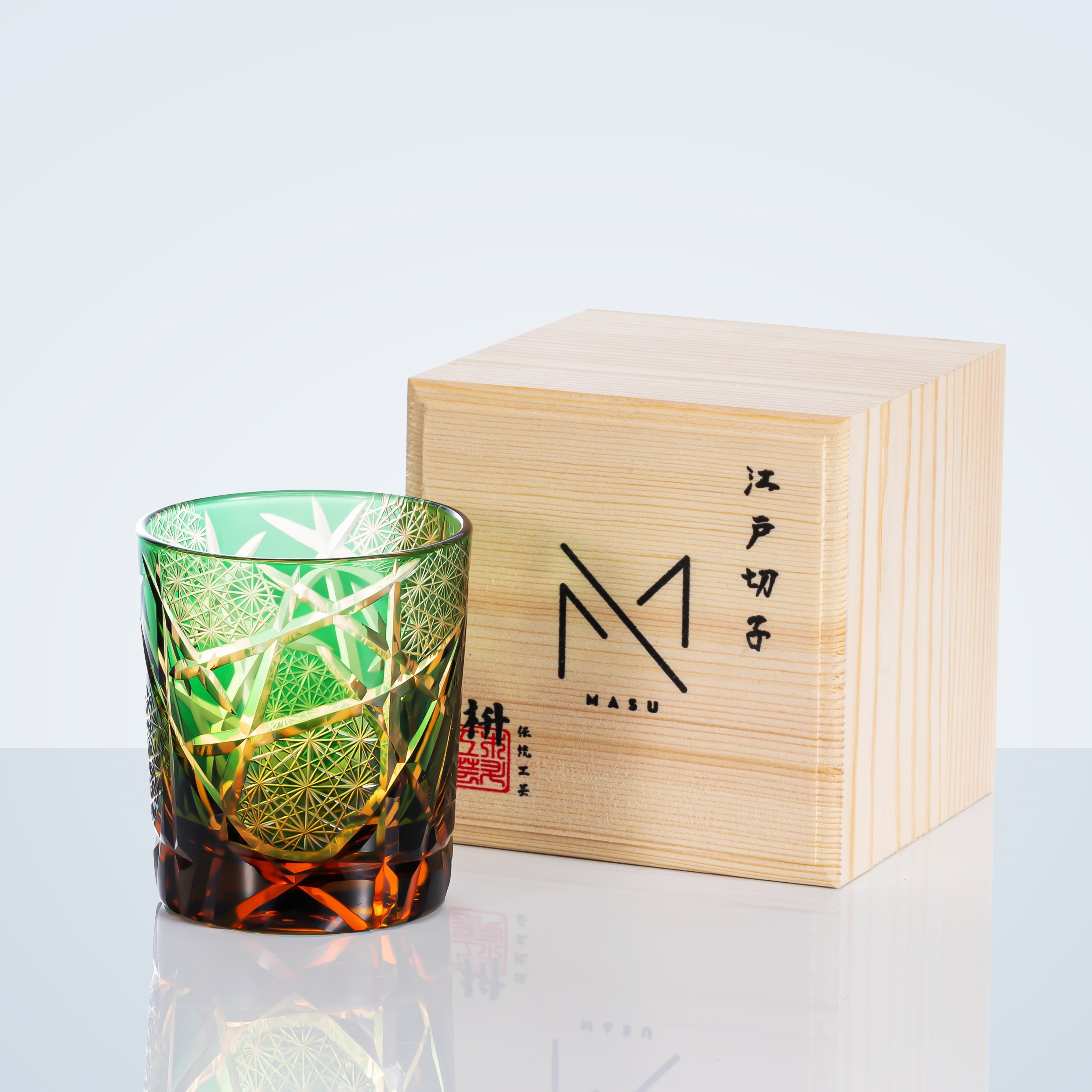 Verre à whisky Crane Lightning fabriqué à la main par Edo Kiriko avec boîte en bois