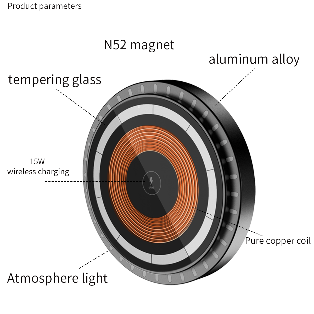 T26-Ultra-Tynn LED Ambient Light, Transparent Magnetisk Trådløs Lader