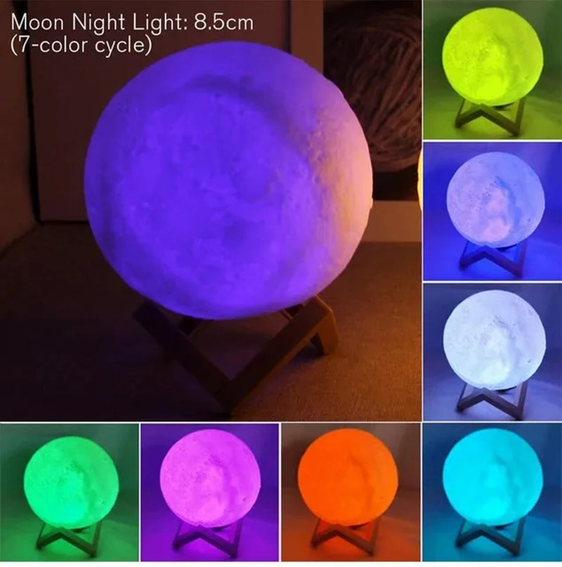 D5 Starry Moon Lamp 8cm - LED nattlys med stativ, perfekt for soveromsinnredning og gaver