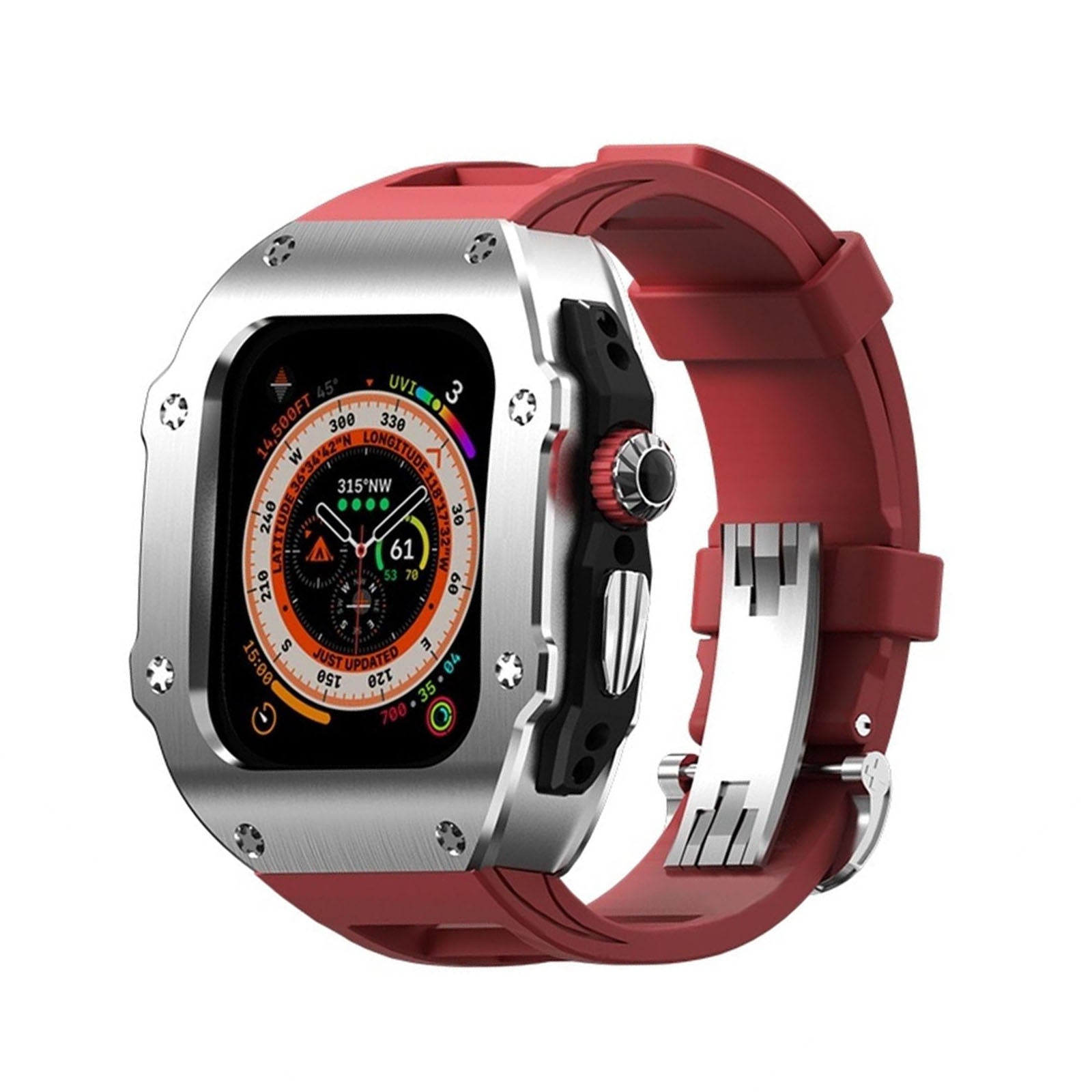 RM Vanguard Sorozat - Fluororubber Szíj Rozsdamentes acél Tok Az Apple Watch Ultra számára