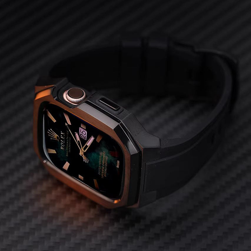 Rozsdamentes acél tok gumi szíjjal az Apple Watch-hoz