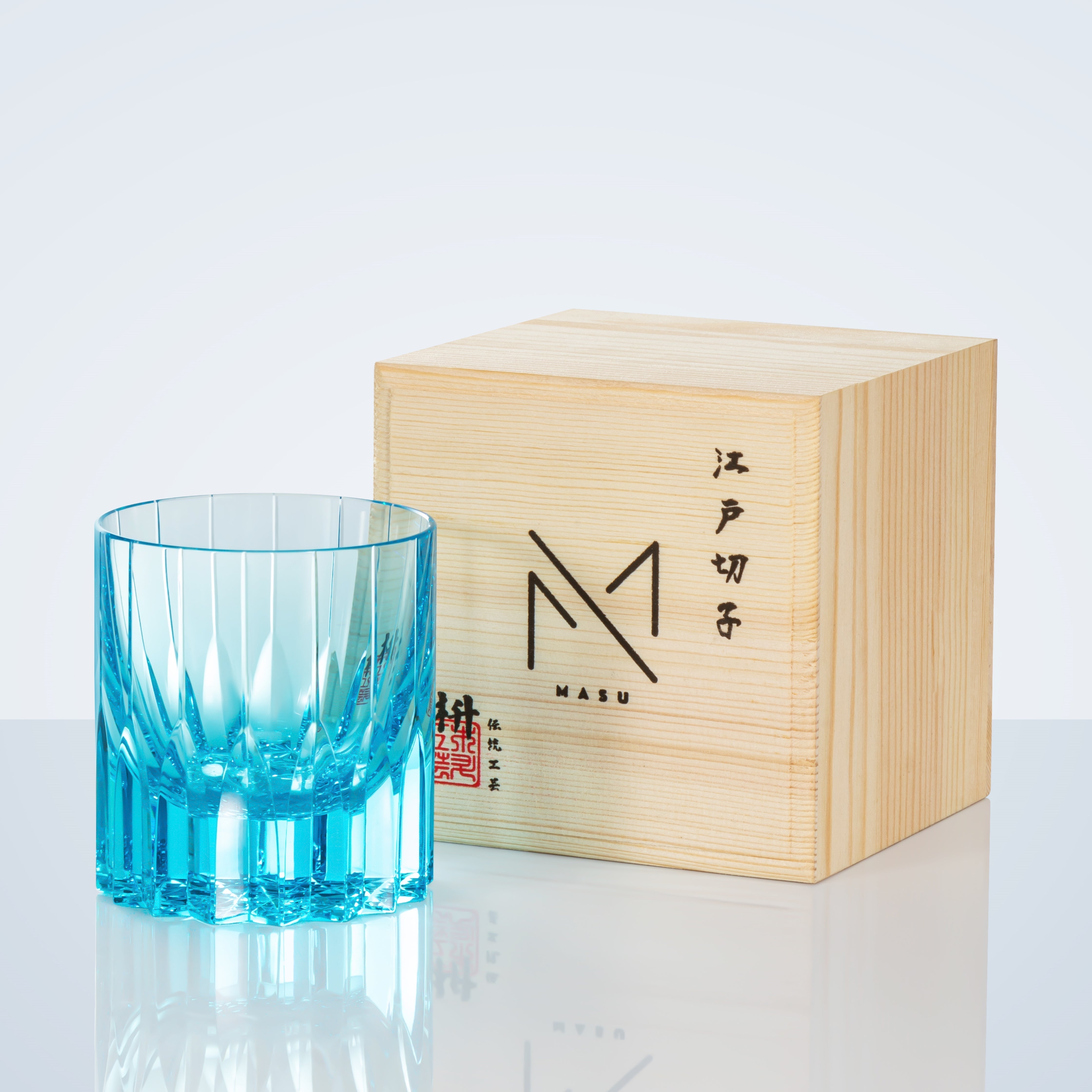 Verres à whisky multicolores Edo Kiriko Diamond avec boîte en bois