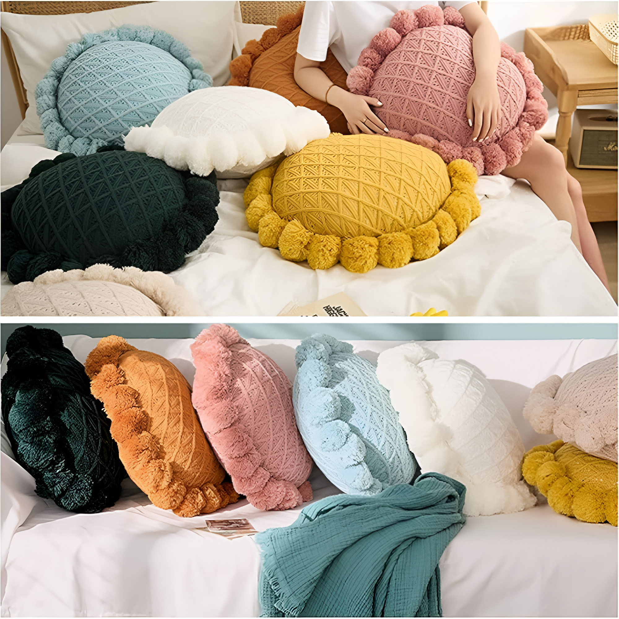 Coussin Pom-Pom Tournesol Chic