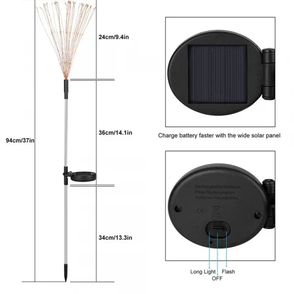 Lumini de Grădină cu Focuri de Artificii Solare cu 4 Piese – Lumini LED Exterioare Rezistente la Vreme IP65 cu Moduri Reglabile și Design DIY