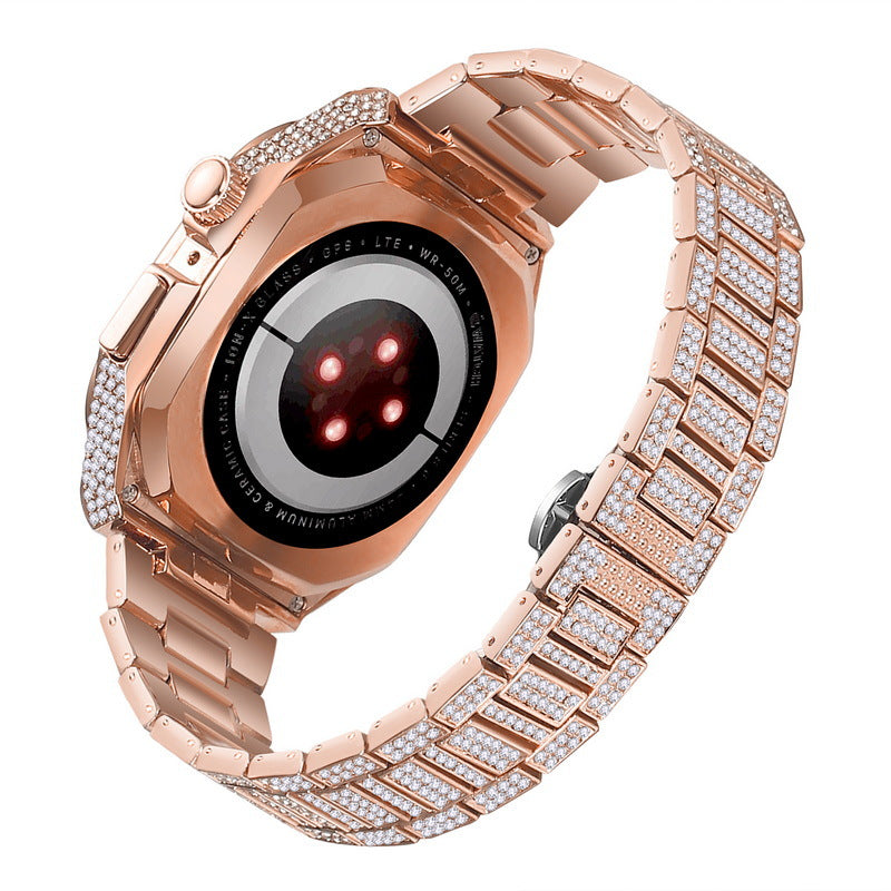 Pulseira de Luxo em Metal com Cristal Diamante para Apple Watch - 44/45mm