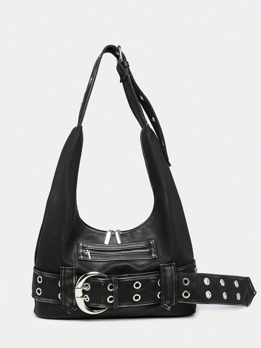 Distressed Rebel Buckle Hobo Tasche