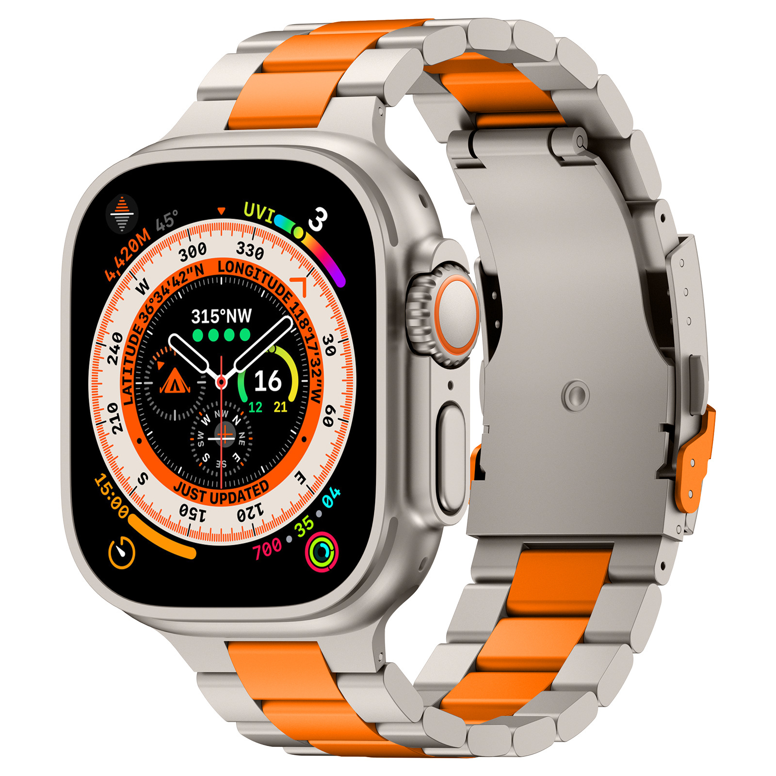 Correa de reloj de titanio con hebilla de seguridad mejorada para Apple Watch