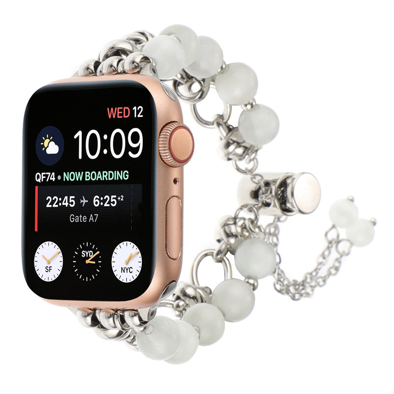 Gyöngy és kristály fém karkötő Apple Watch-hoz