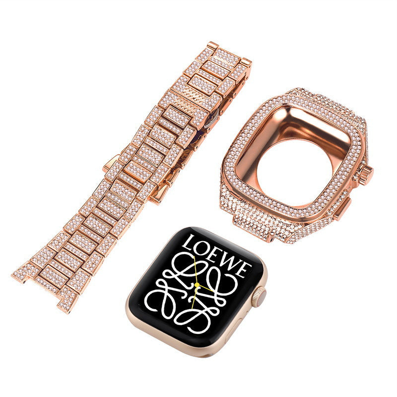 Luksus Metall Krystall Diamant Etui Rem For Apple Watch-44/45mm