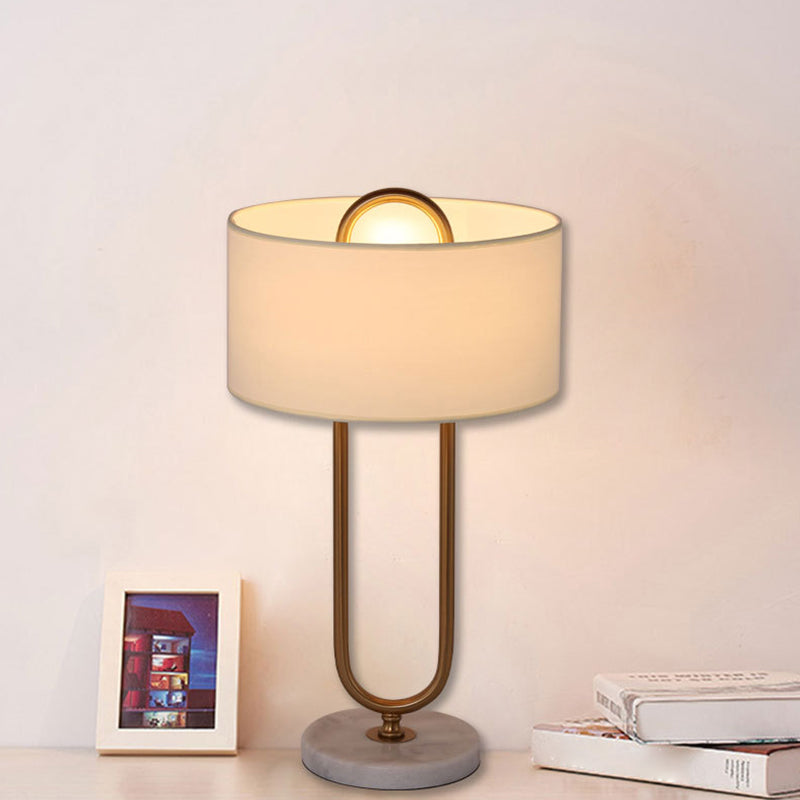 LichtAnna - White Drum Shaped Table Lamp with Oval Base