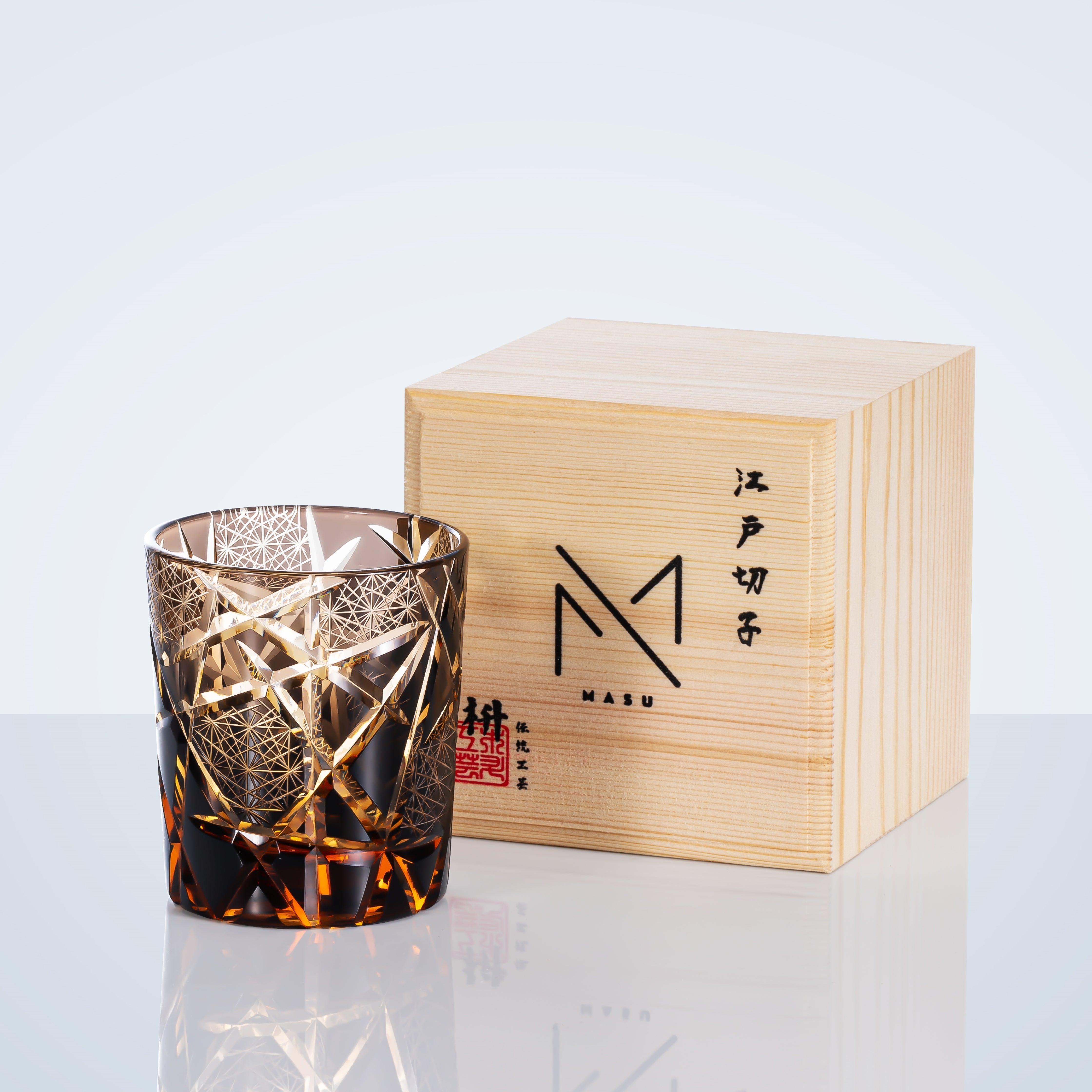 Verre à whisky Crane Lightning fabriqué à la main par Edo Kiriko avec boîte en bois