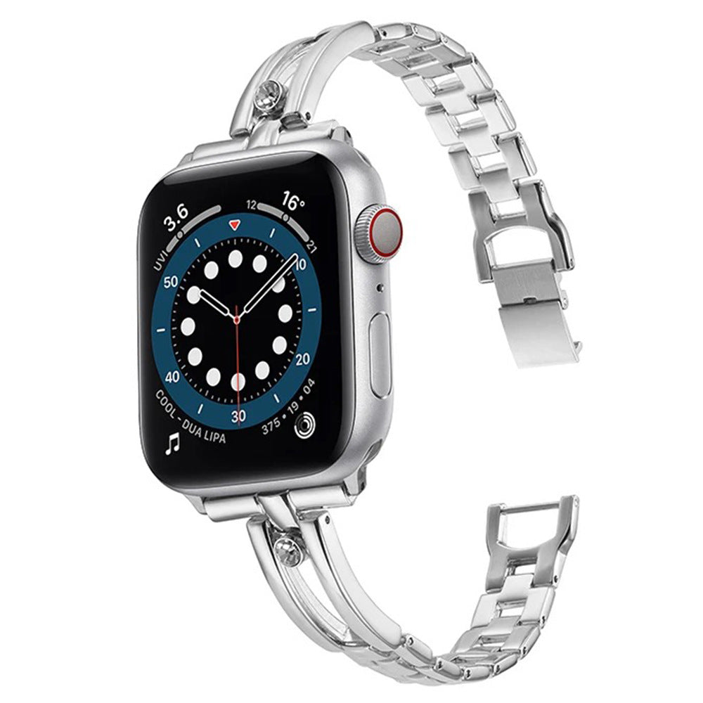 Pulseira de relógio oca em metal redondo com diamante para Apple Watch