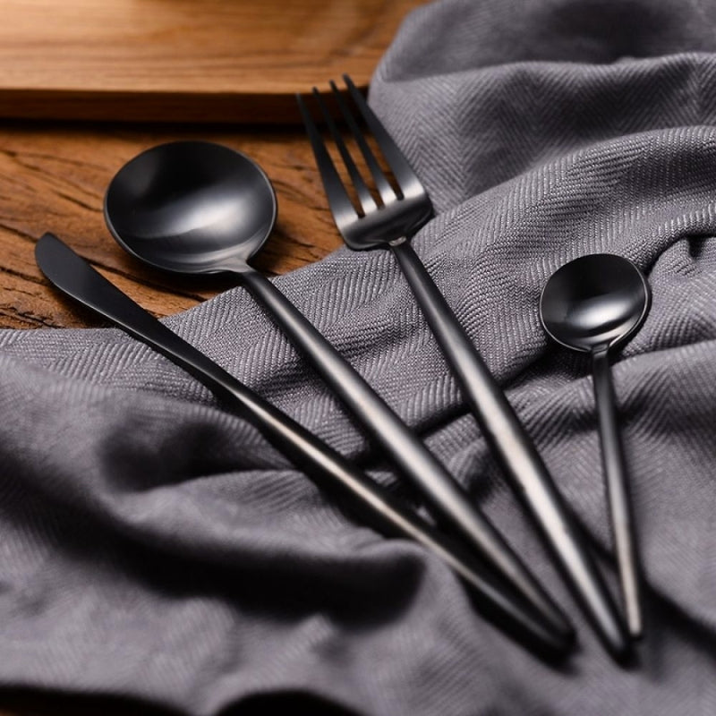 Matte Black Onyx 24-Piece Flatware Cutlery Set