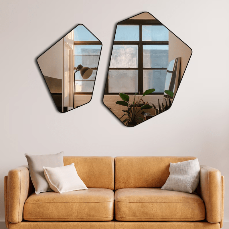 Miroir mural en bois angulaire esthétique