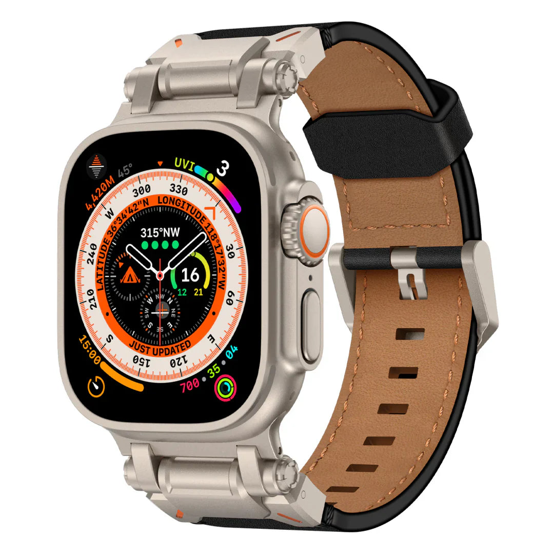 Új Titán Fém Fej Bőr Szíj az Apple Watch-hoz