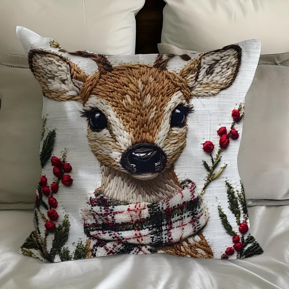 Housse de coussin Bambi de Noël charmante