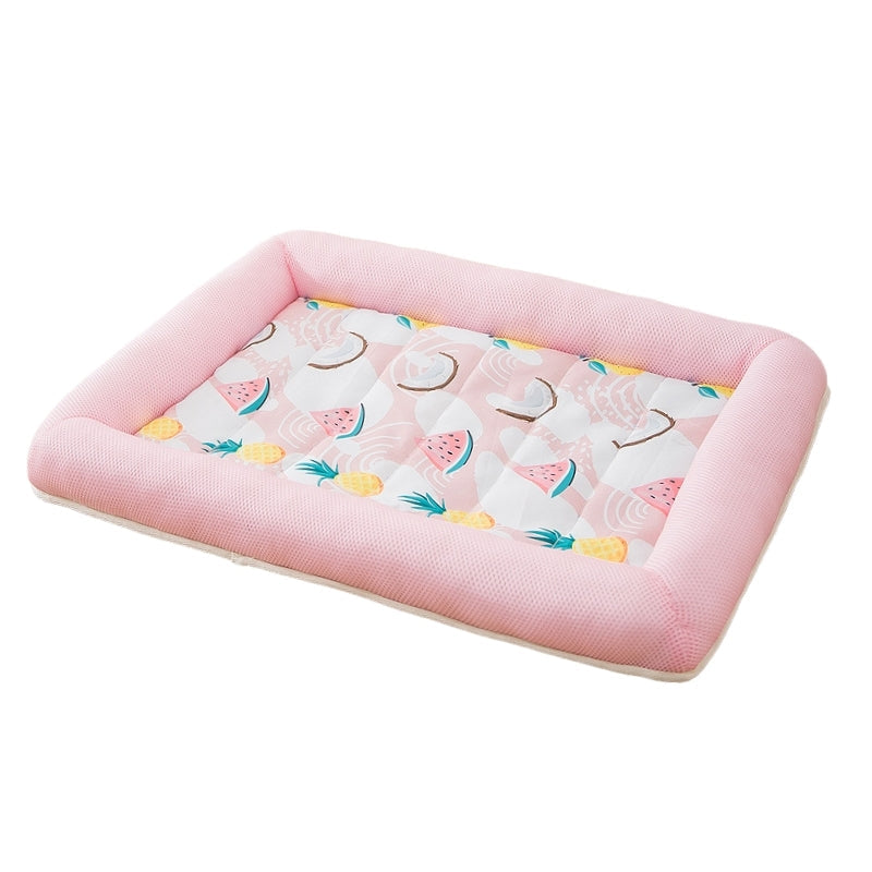 Cama refrescante para perros con diseño de verano tropical