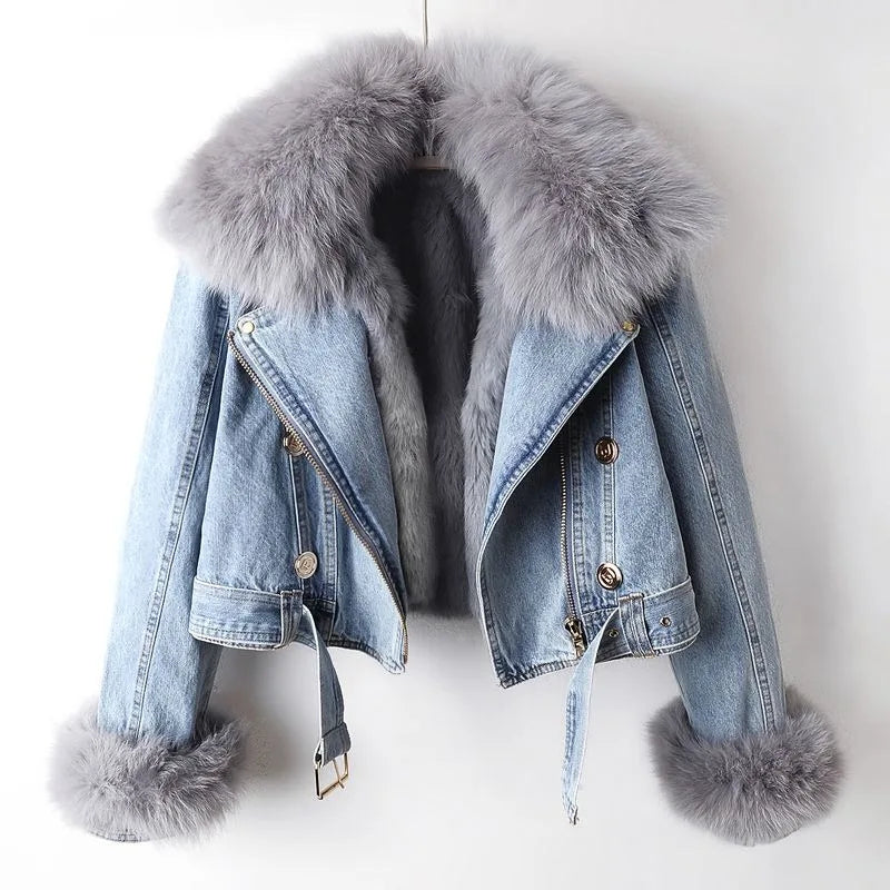 Celeste Faux Fur Denim Moto