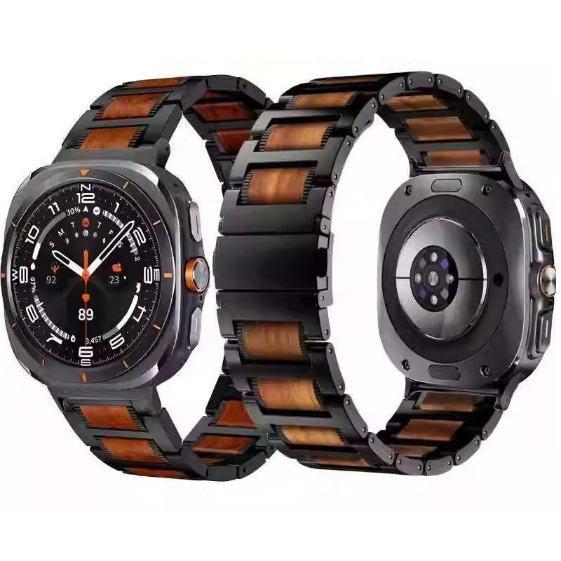 Naturlig röd sandelträ- och metallarmband för Samsung Watch Ultra