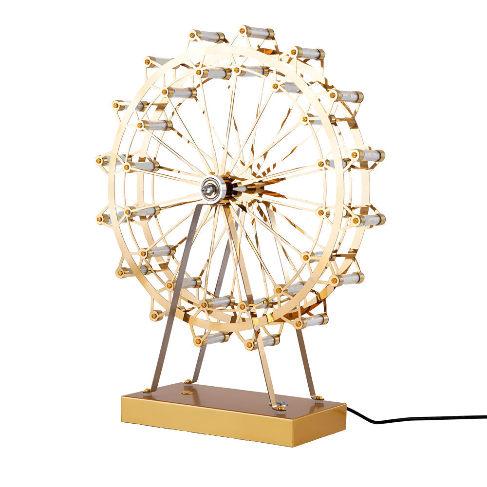 LumiFerris - Gold Iron Table Lamp with Ferris Wheel, Integrated LED and Touch Switch