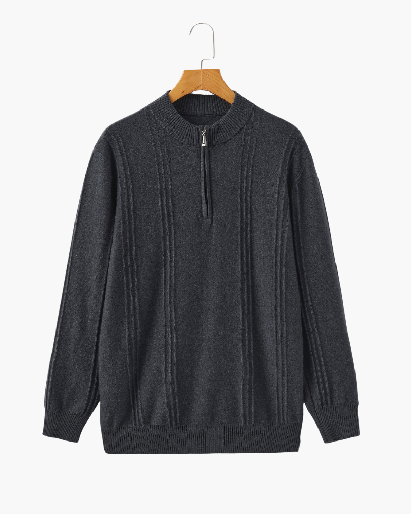 100 % Cashmere Ribbet Halv Lynlås