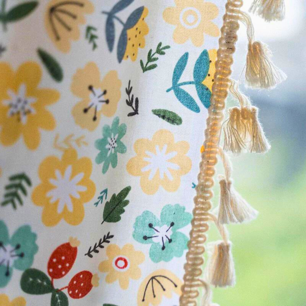 Yellow Flower Tassel Light Filtering Curtain