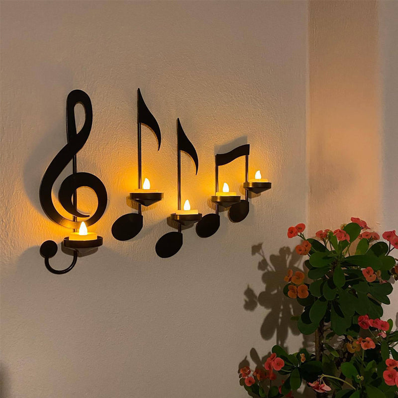 Aplique de pared con notas musicales en color negro