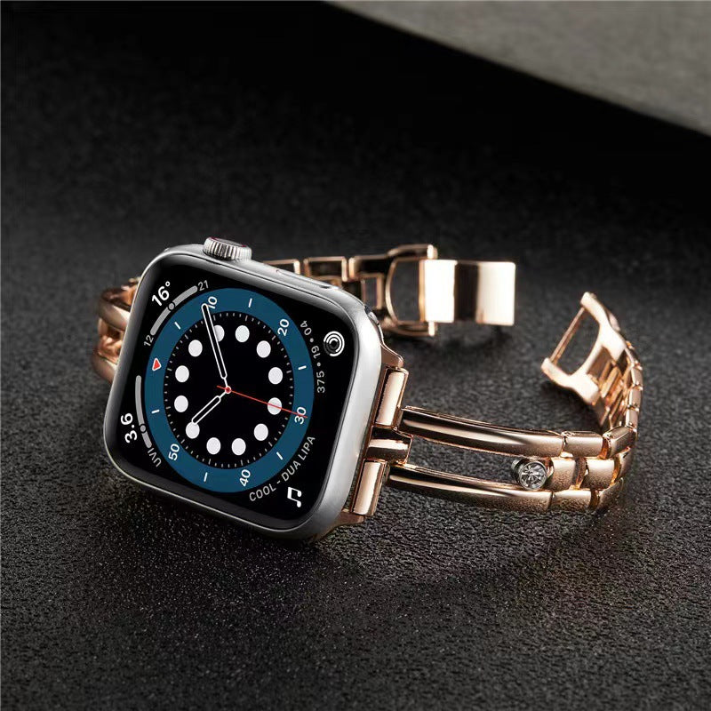 Pulseira de relógio oca em metal redondo com diamante para Apple Watch