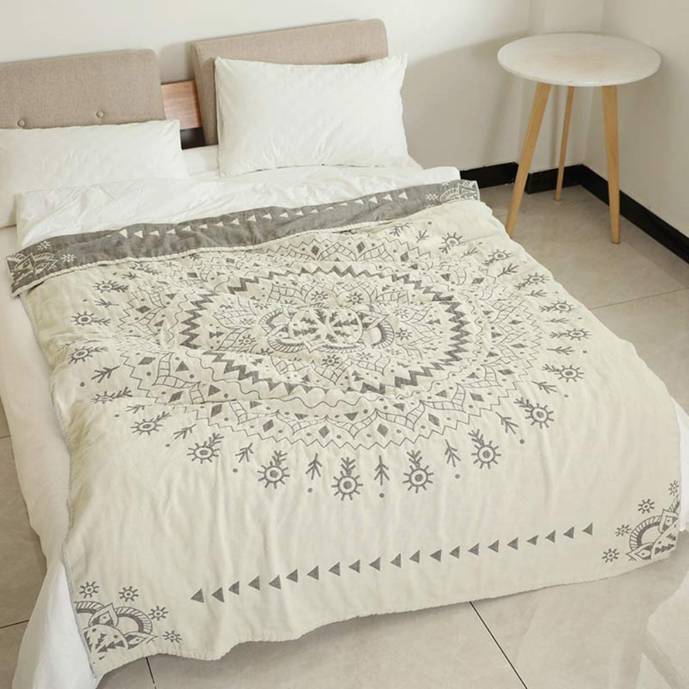 Couverture en coton réversible avec motif mandala