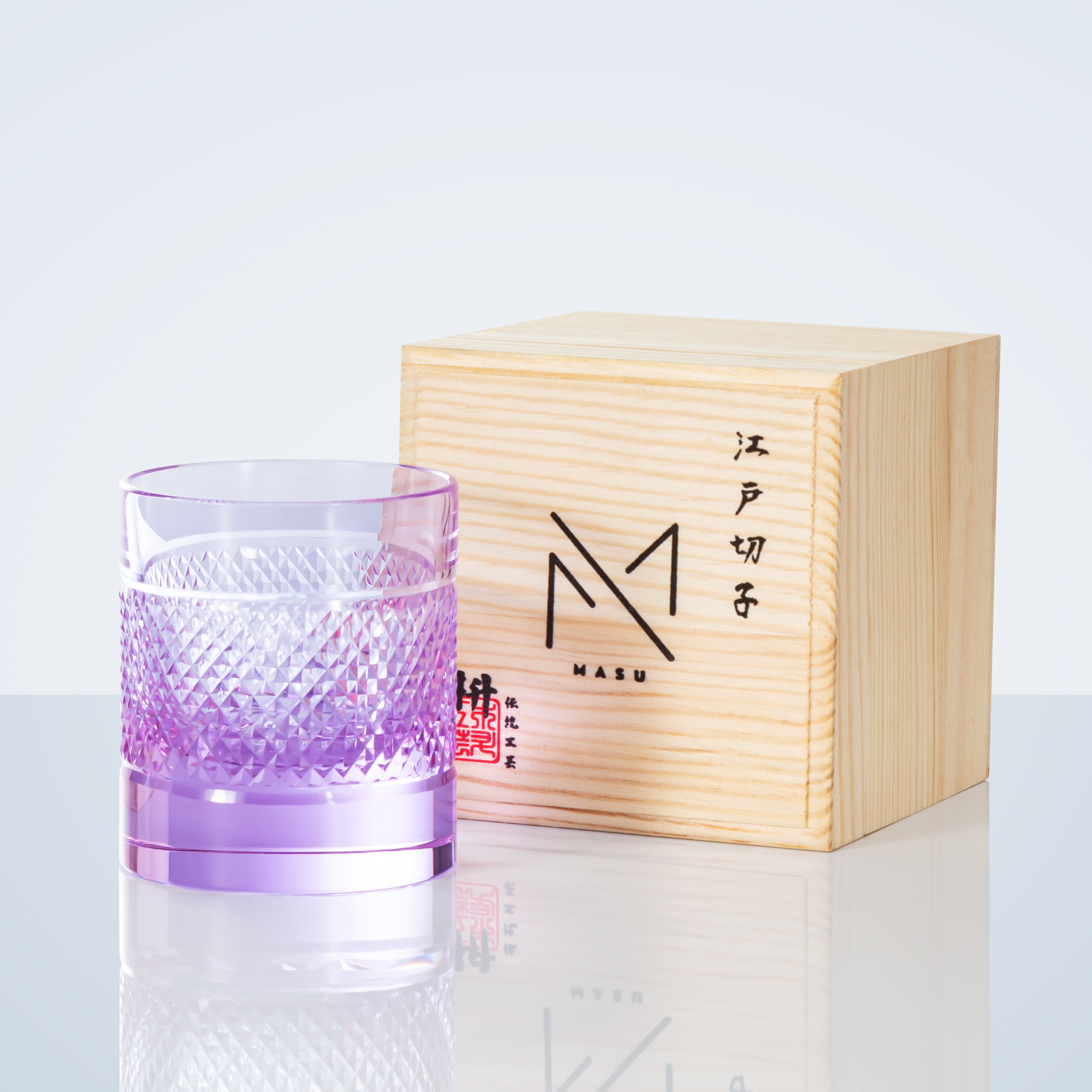 Verres à whisky multicolores Edo Kiriko Diamond avec boîte en bois