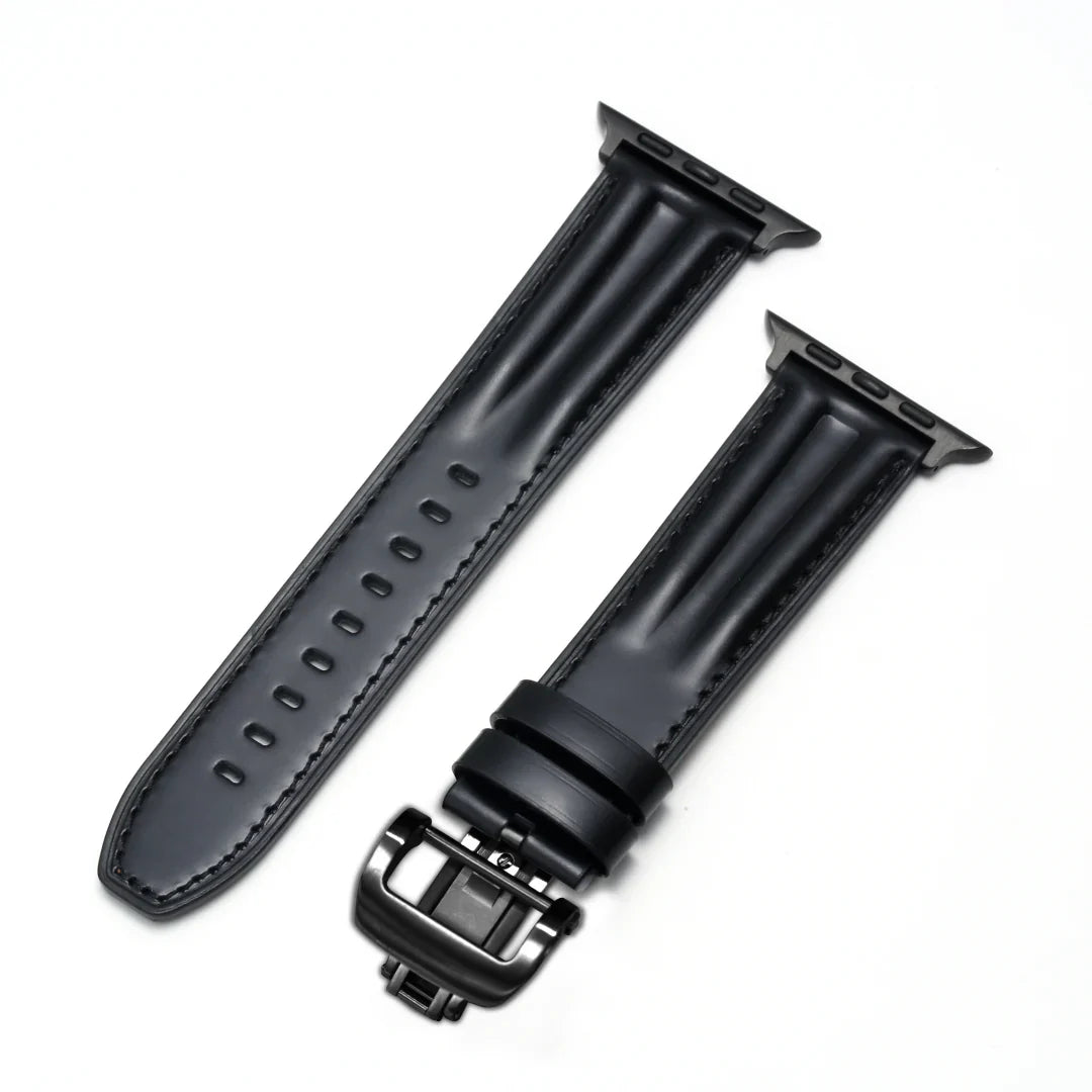 Luxury Butterfly Buckle Groove Leather Band For Apple Watch