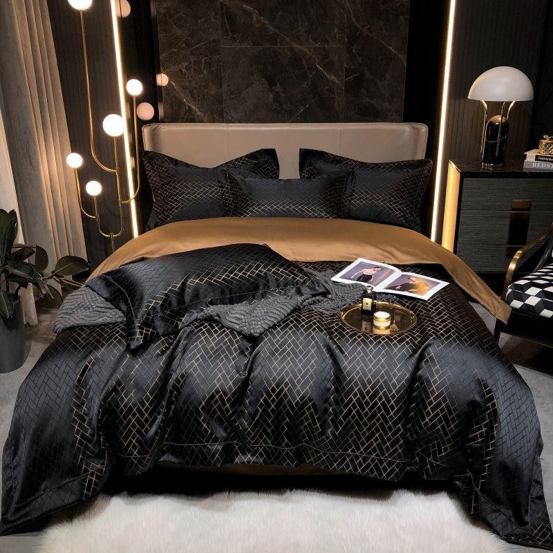 Talia Black Cotton Satin Bedding Set