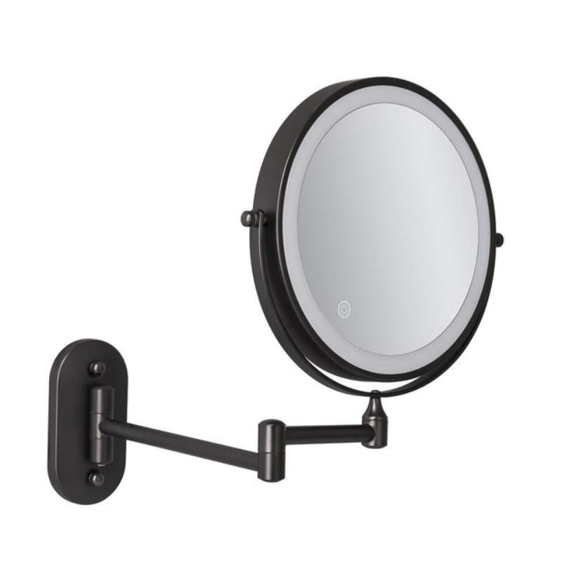 Miroir de maquillage et de salle de bain grossissant à LED rechargeable noir