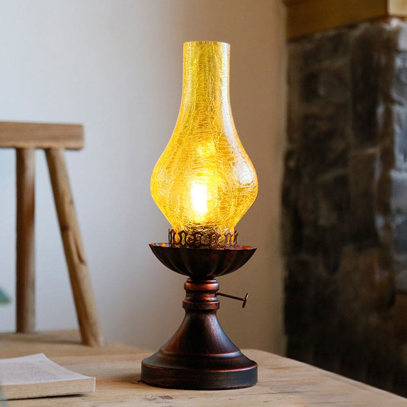 GlowThijs - Retro Kerosene Craykle Glass Shade Bordlampe