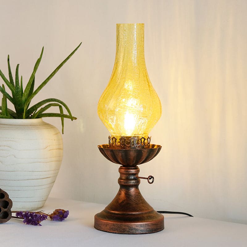 GlowThijs - Retro Kerosene Craykle Glass Shade Table Lamp