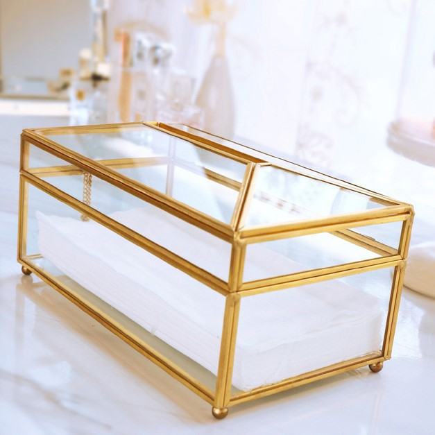 Elegance Nordic Gold Lining glazen tissuebox