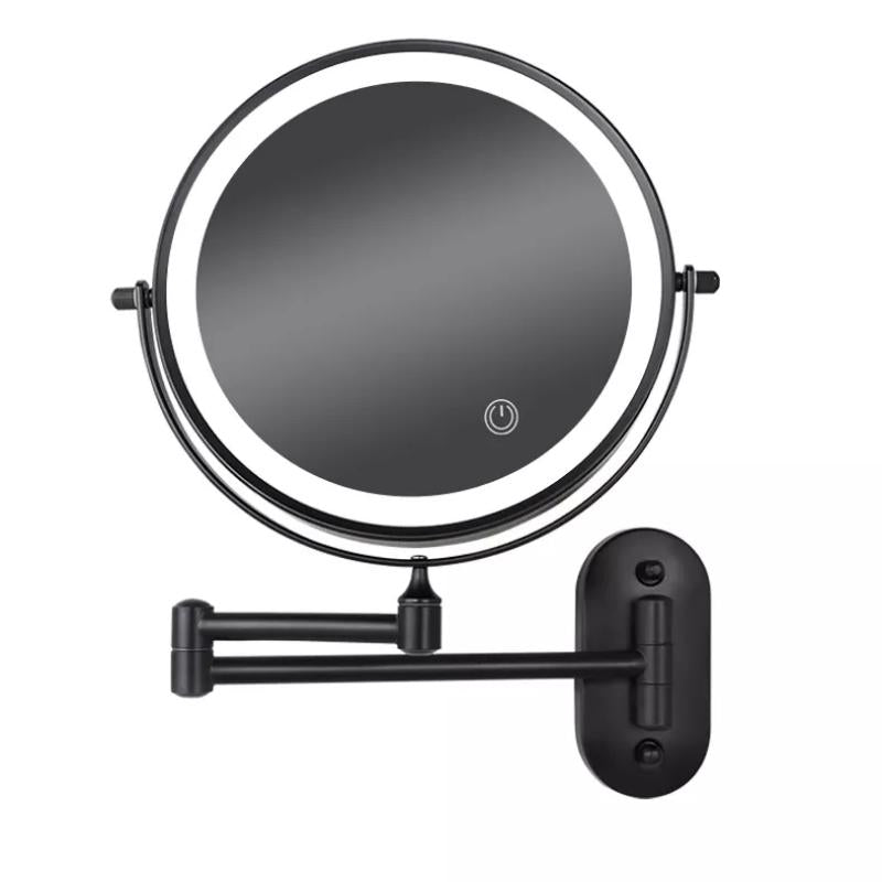 Miroir grossissant LED rechargeable noir pour maquillage et salle de bain