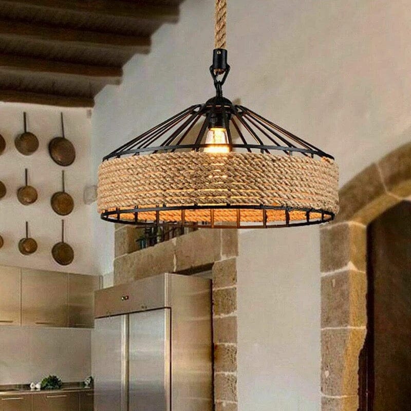 Lampada a sospensione in corda di sisal