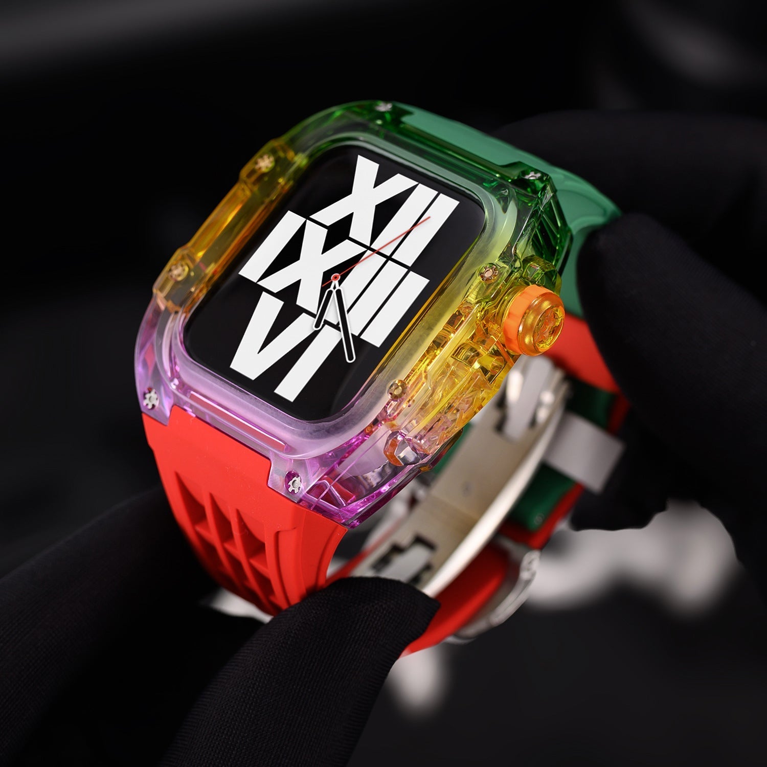 RM V30 Glacier Series Fluororubber Multicolor Case Rubber Band Mod Kit For Apple Watch-Transparency