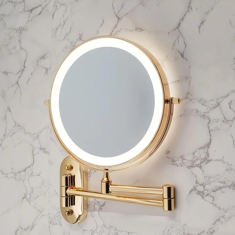 Gold rechargeable LED magnifying mirror for make-up and bathroom