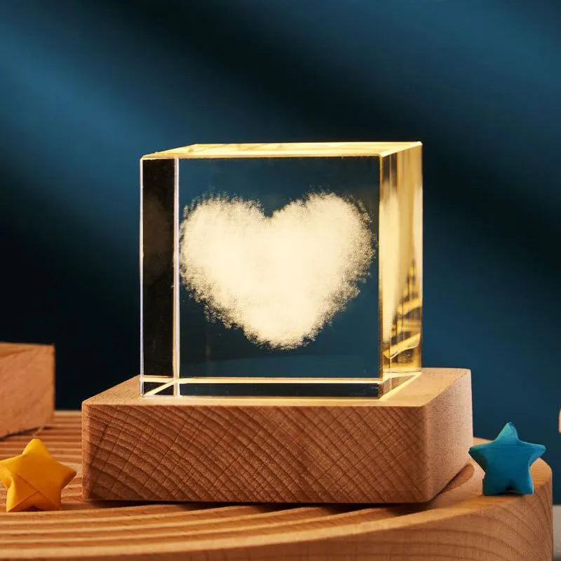 Lampada da notte a cubo di cristallo trasparente CrystalCube™ 3D