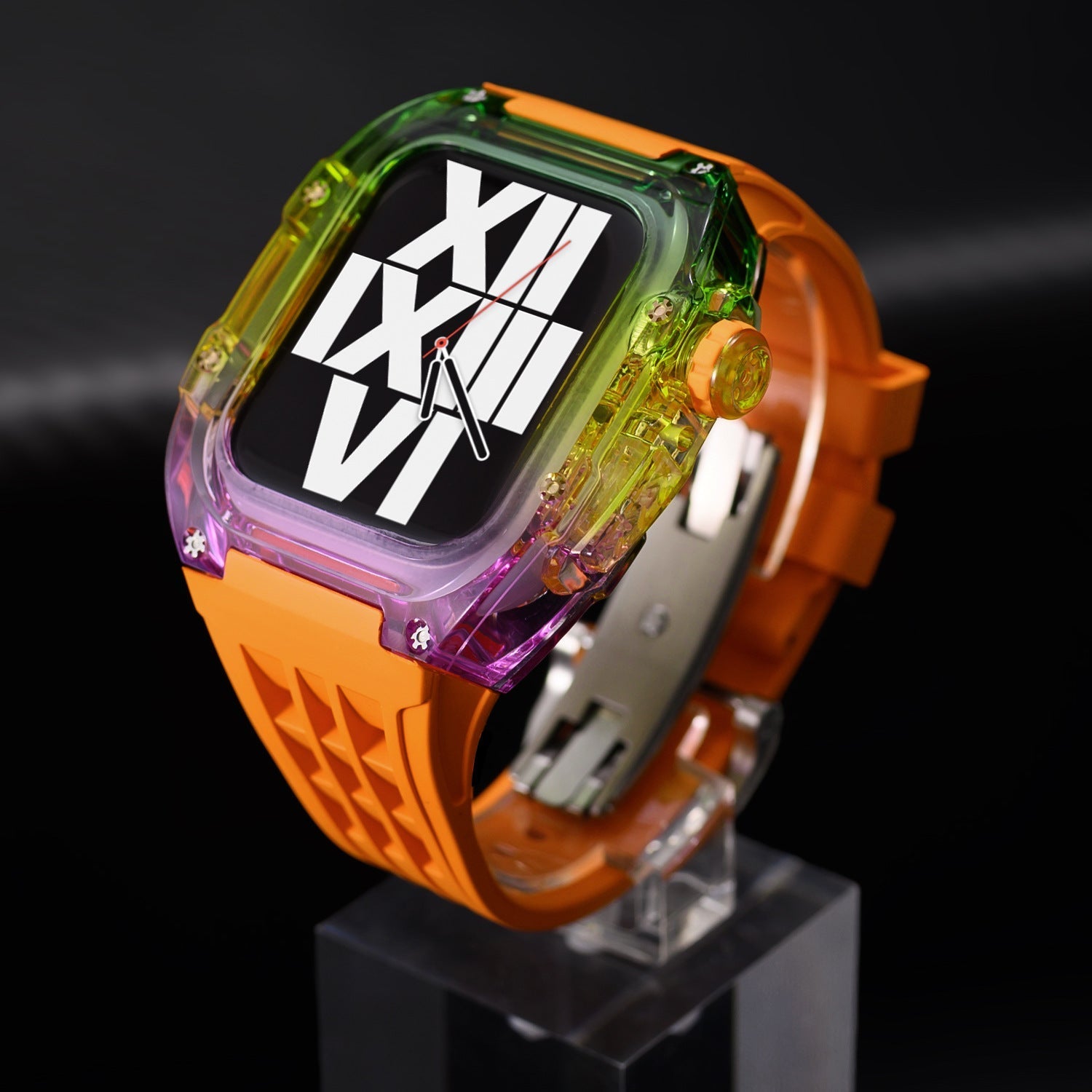 RM V30 Glacier Series Fluororubber Multicolor Case Rubber Band Mod Kit Az Apple Watch-hoz - Átlátszó