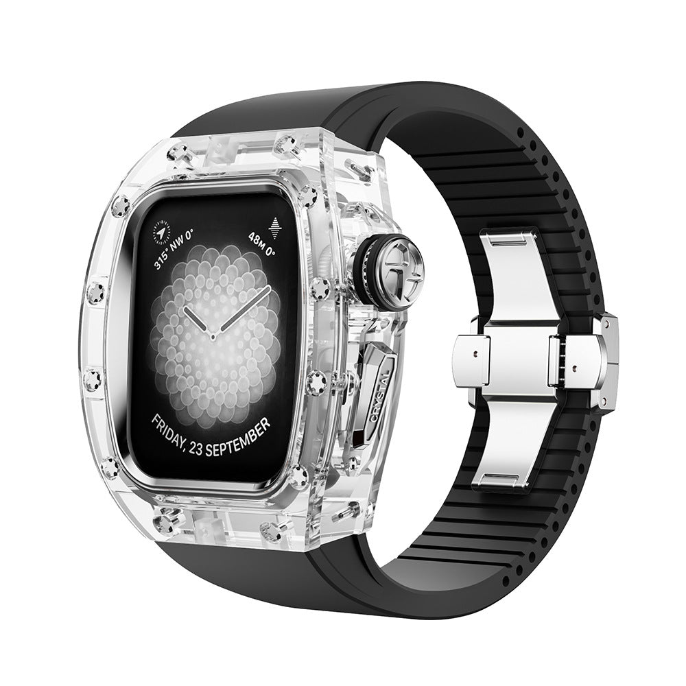 RM Crystaluxe Sorozat - Fluororubber Szíj Kristálytok Utólagos Készlet Apple Watch-hoz