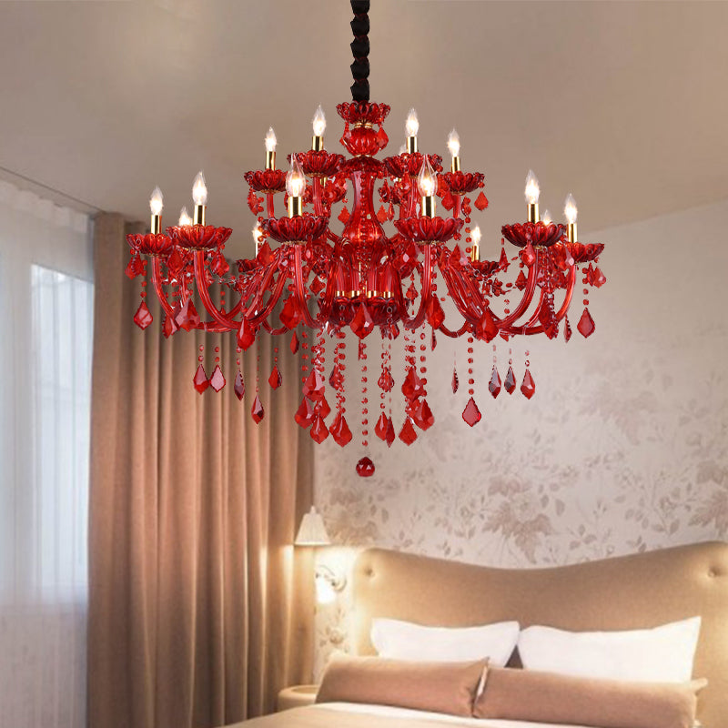 Modern Red Chandelier with Crystals