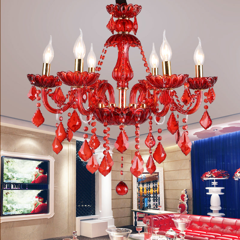 Candelabro Vermelho Moderno com Cristais