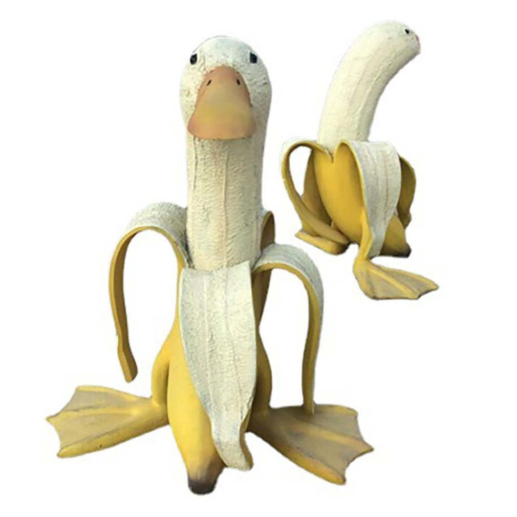 Escultura de pato bananero juguetón | Adorno de pato banana en miniatura de resina