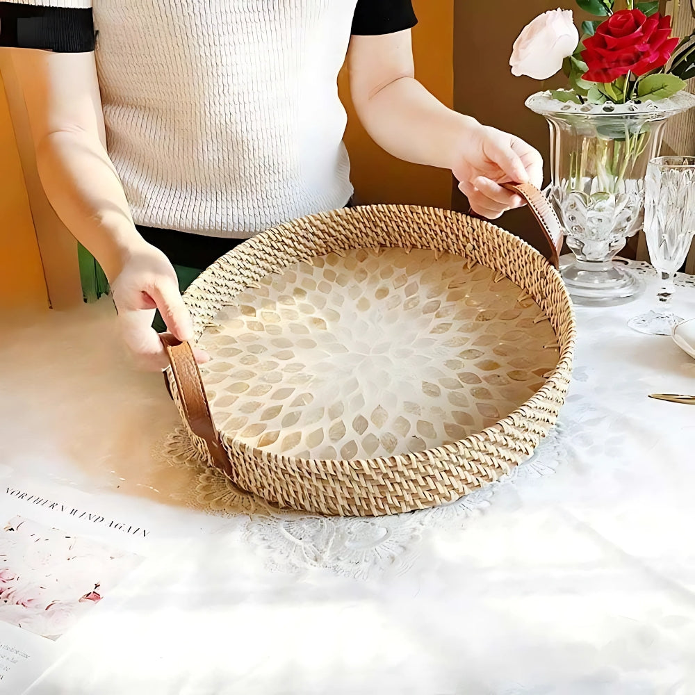 Bandeja de Rattan de Estilo Campestre em Padrões Variados